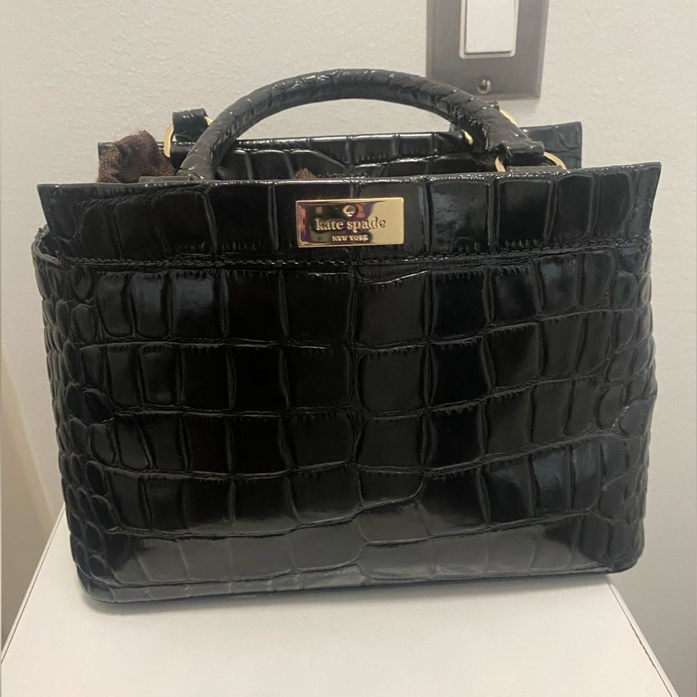 New W/Tags Kate Spade Ridgely Avenue Small Satchel Becky Blk Croc Leather Bag